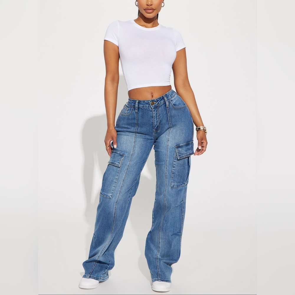 Fashion Nova Blue Cargo Jeans